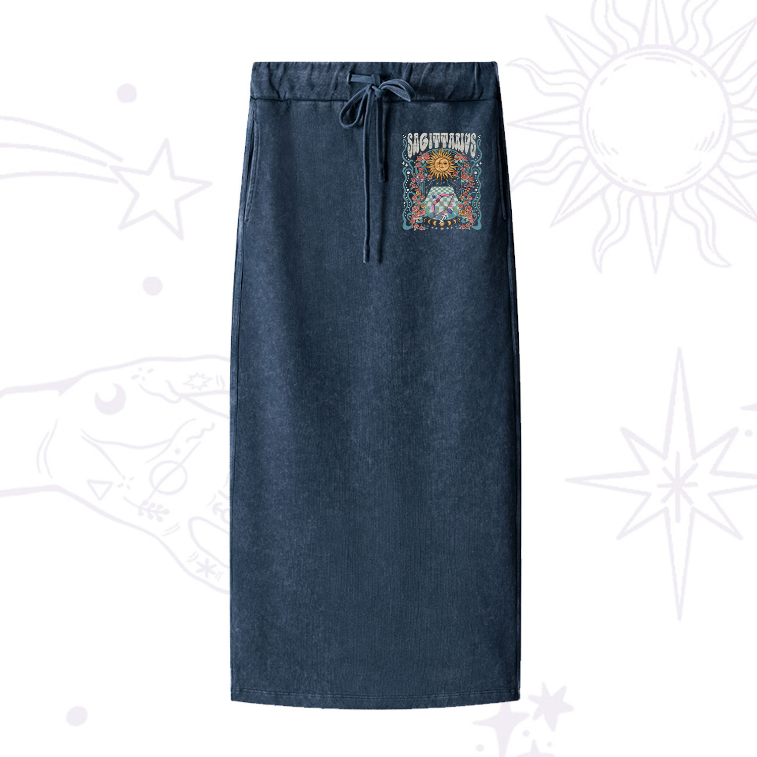 Purplehecate Sagittarius Spirit Zodiac Washed Drawstring Long Skirt