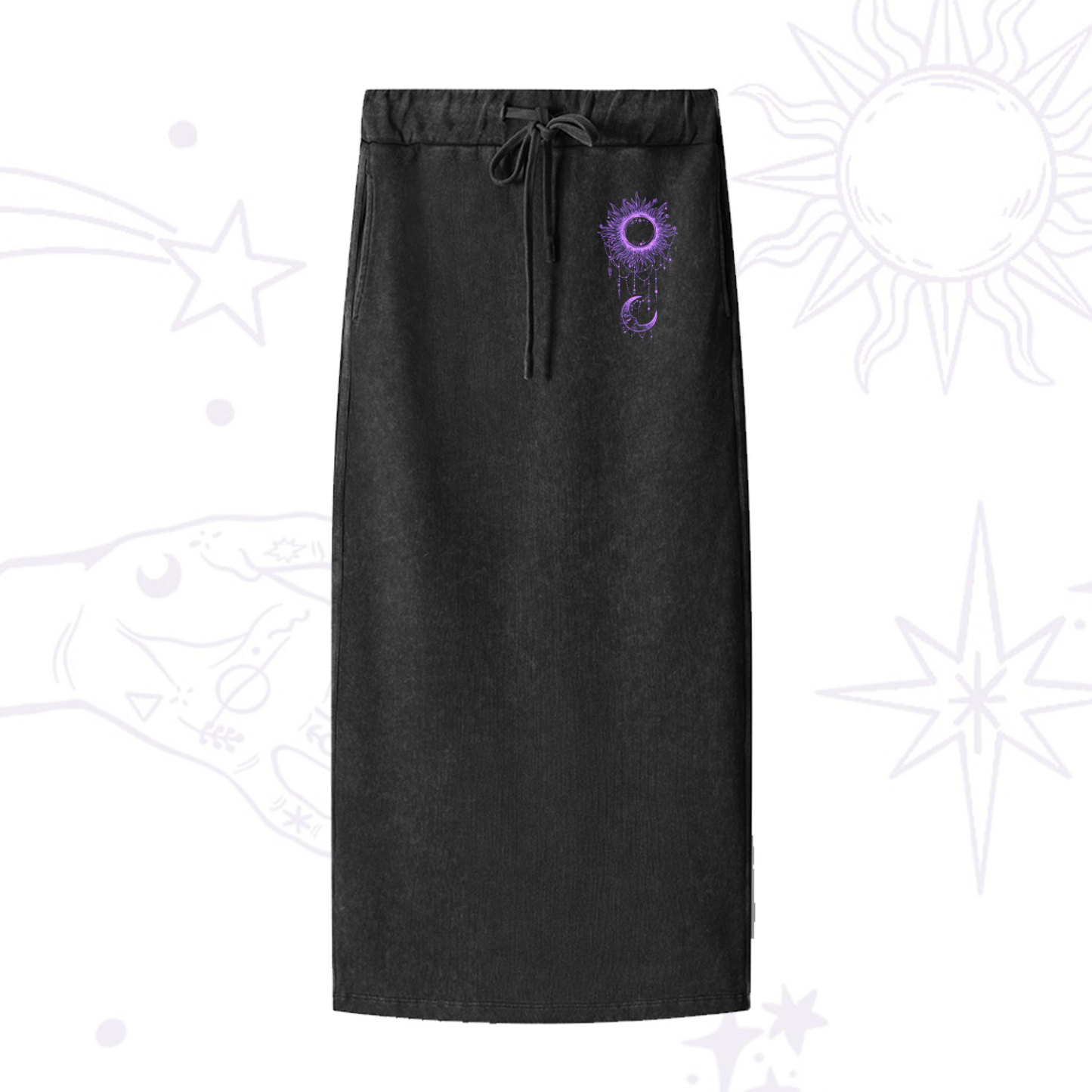 Purplehecate Radiance Of Sun And Moon Washed Drawstring Long Skirt
