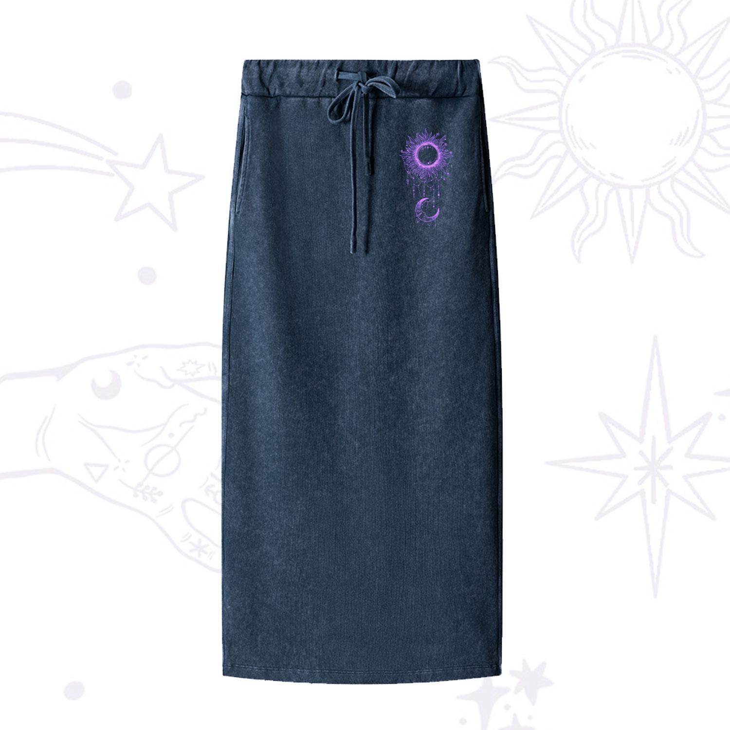 Purplehecate Radiance Of Sun And Moon Washed Drawstring Long Skirt