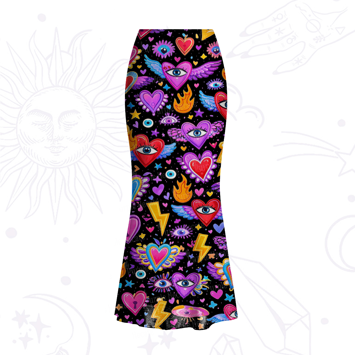 Purplehecate Mystic Heart Eye Wings Mesh Mermaid Hem Skirt