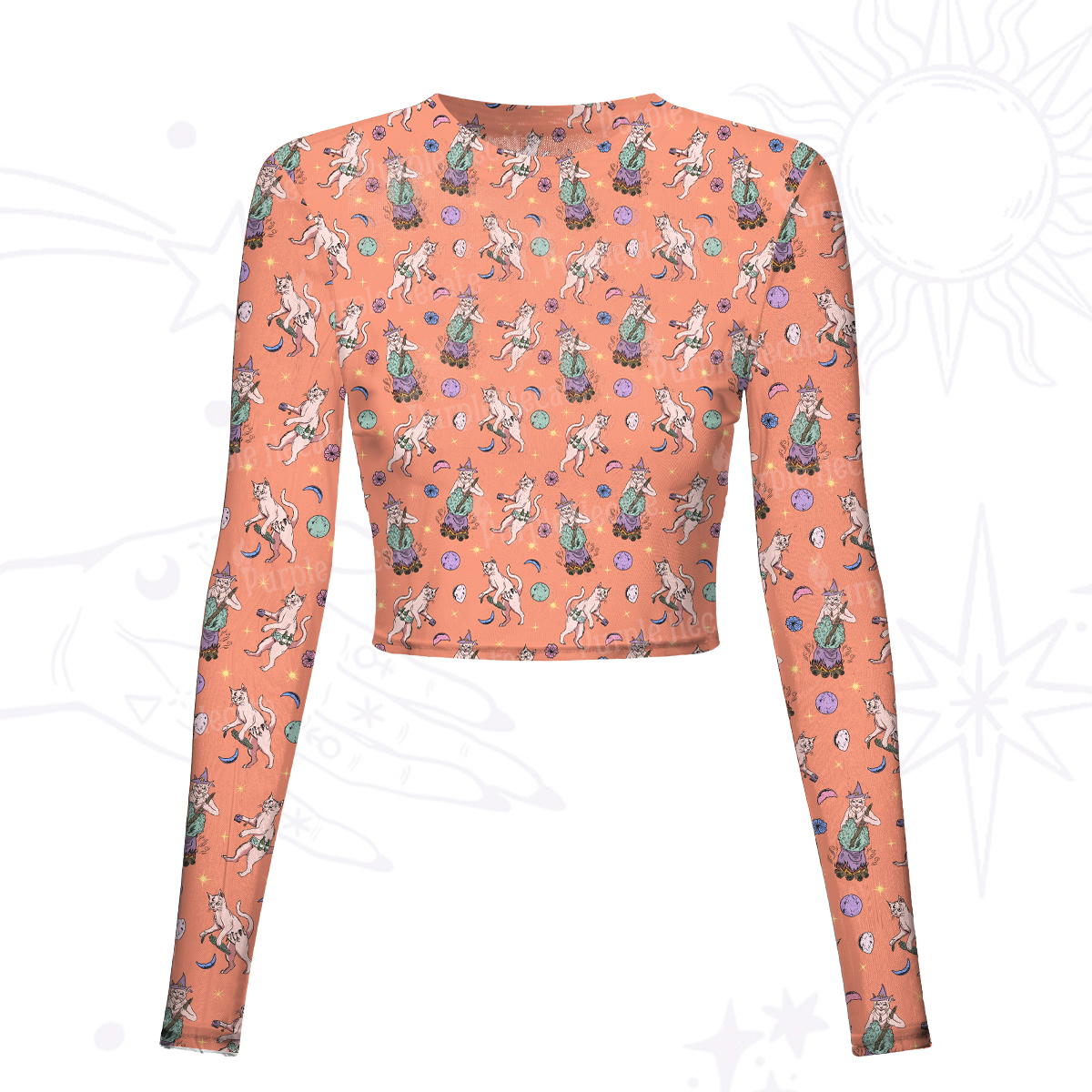 Purplehecate Cat Coven Mesh Long Sleeve Crop Top