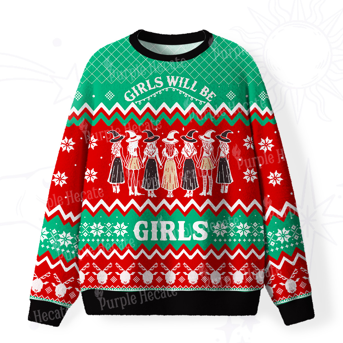 Purplehecate Girls Will Be Girls Witch Fuzzy Ugly Christmas Sweatshirt