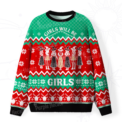 Purplehecate Girls Will Be Girls Witch Fuzzy Ugly Christmas Sweatshirt