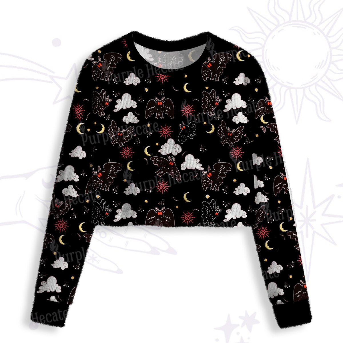 Purplehecate Cryptid Mothman Crop Fuzzy Ugly Sweatshirt