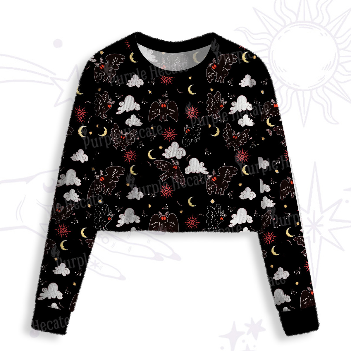 Purplehecate Cryptid Mothman Crop Fuzzy Ugly Sweatshirt