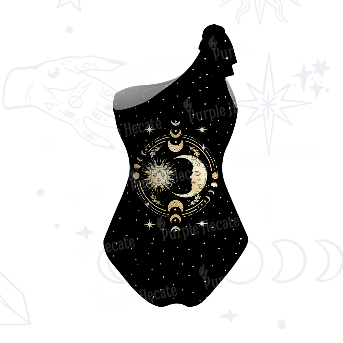 Purplehecate Celestial Sun and Moon One-Shoulder One-Piece Swimsuit
