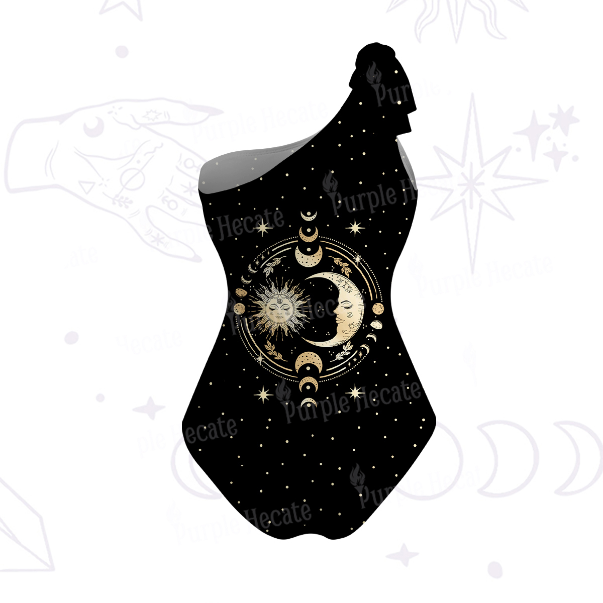 Purplehecate Celestial Sun and Moon One-Shoulder One-Piece Swimsuit
