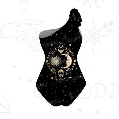 Purplehecate Celestial Sun and Moon One-Shoulder One-Piece Swimsuit