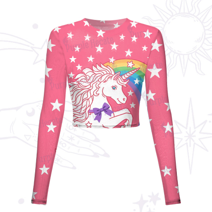 Purplehecate Mystic Horned Horse Mesh Long Sleeve Crop Top