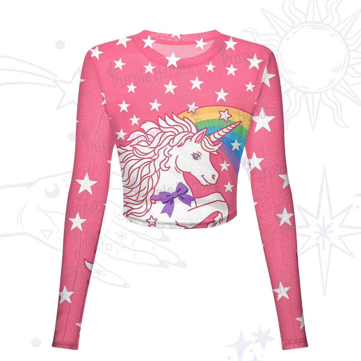 Purplehecate Mystic Horned Horse Mesh Long Sleeve Crop Top