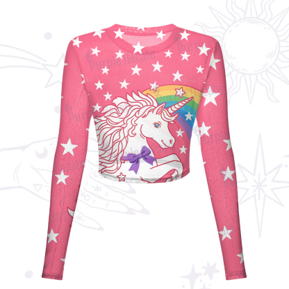Purplehecate Mystic Horned Horse Mesh Long Sleeve Crop Top