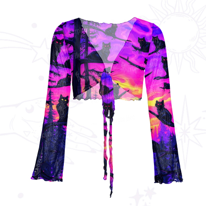 Purplehecate Twilight Forest Guardian Cat Mesh Tie Front Top