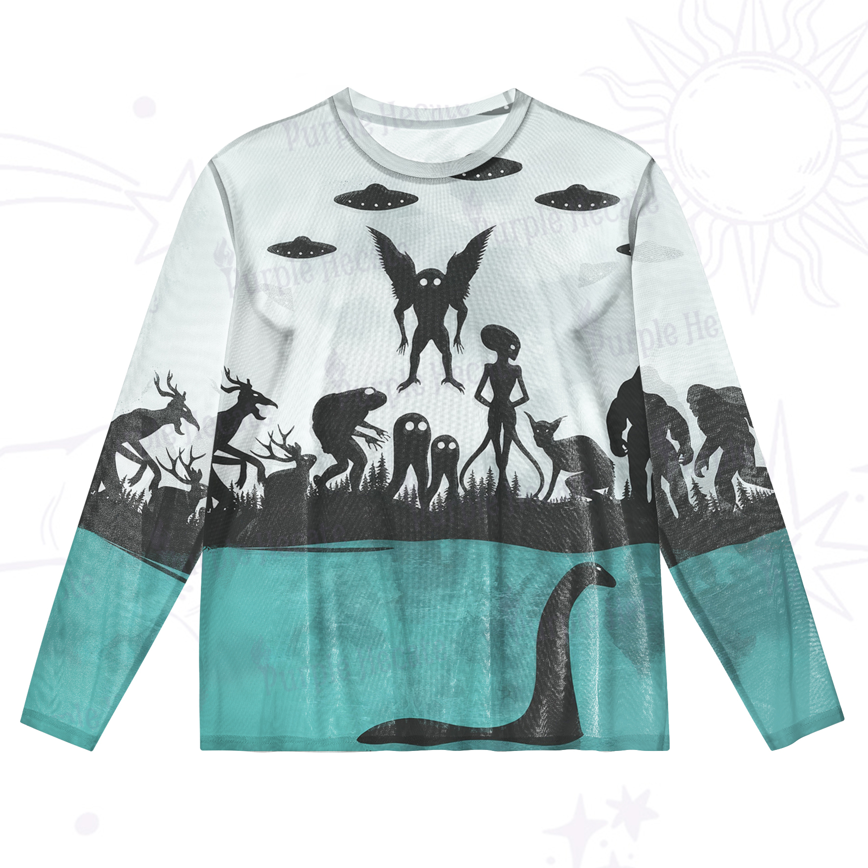 Purplehecate Alien Lake Monster Encounter Mesh Long Sleeve Top