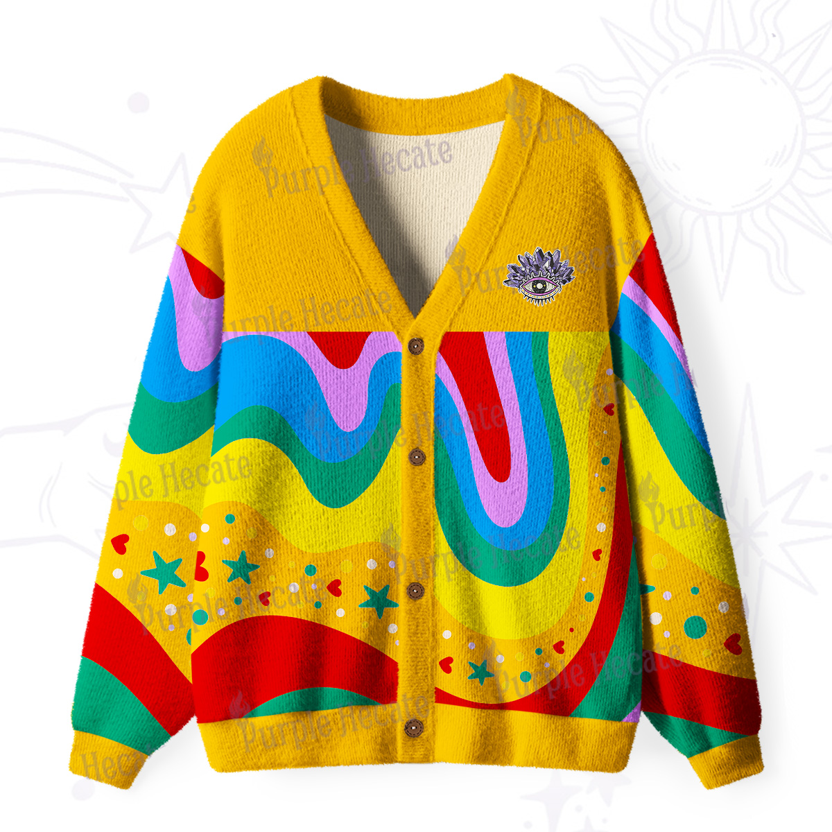 Purplehecate Dreamy Rainbow Waves Ugly Cardigan Sweaters