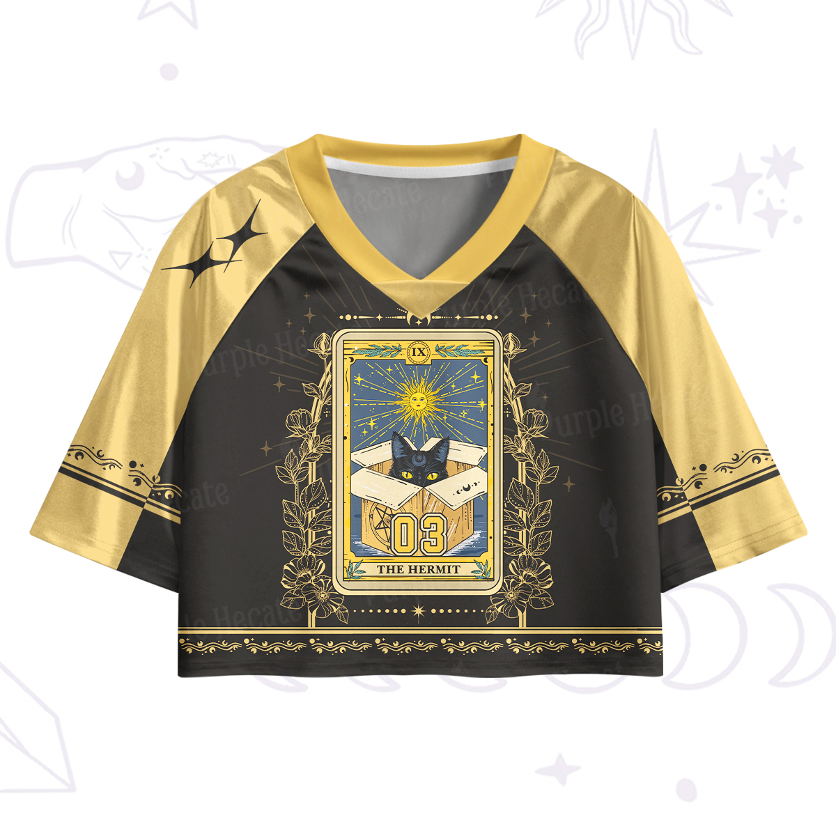 Purplehecate The Hermit Cat Tarot Card Crop Jersey Top
