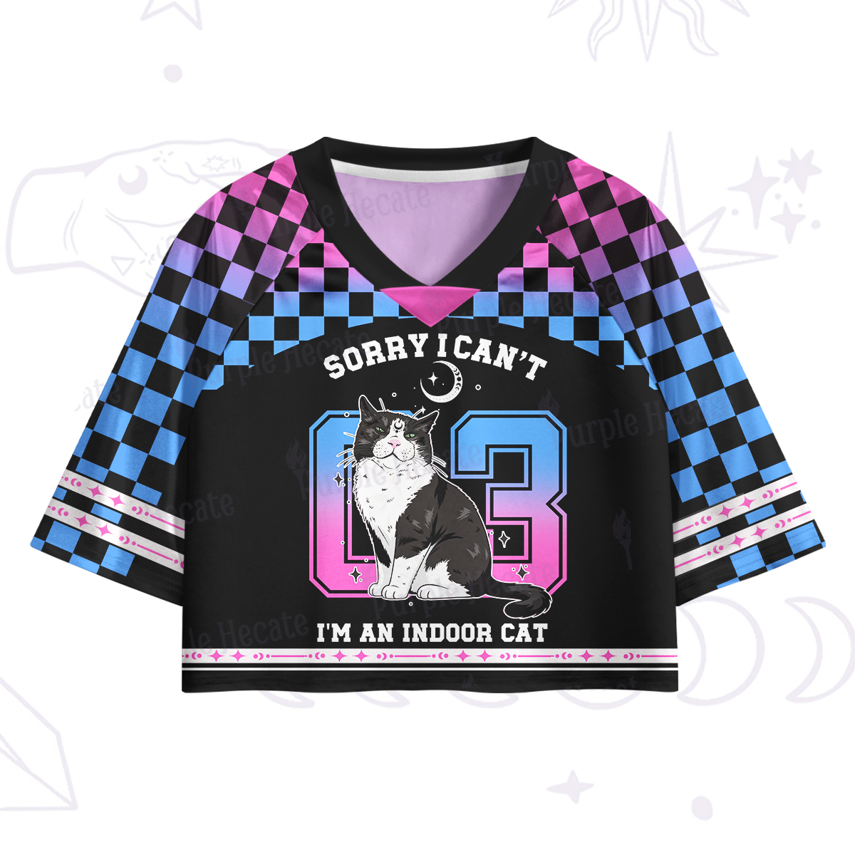 Purplehecate Sorry I Can't Go I'm an Indoor Cat Crop Jersey Top