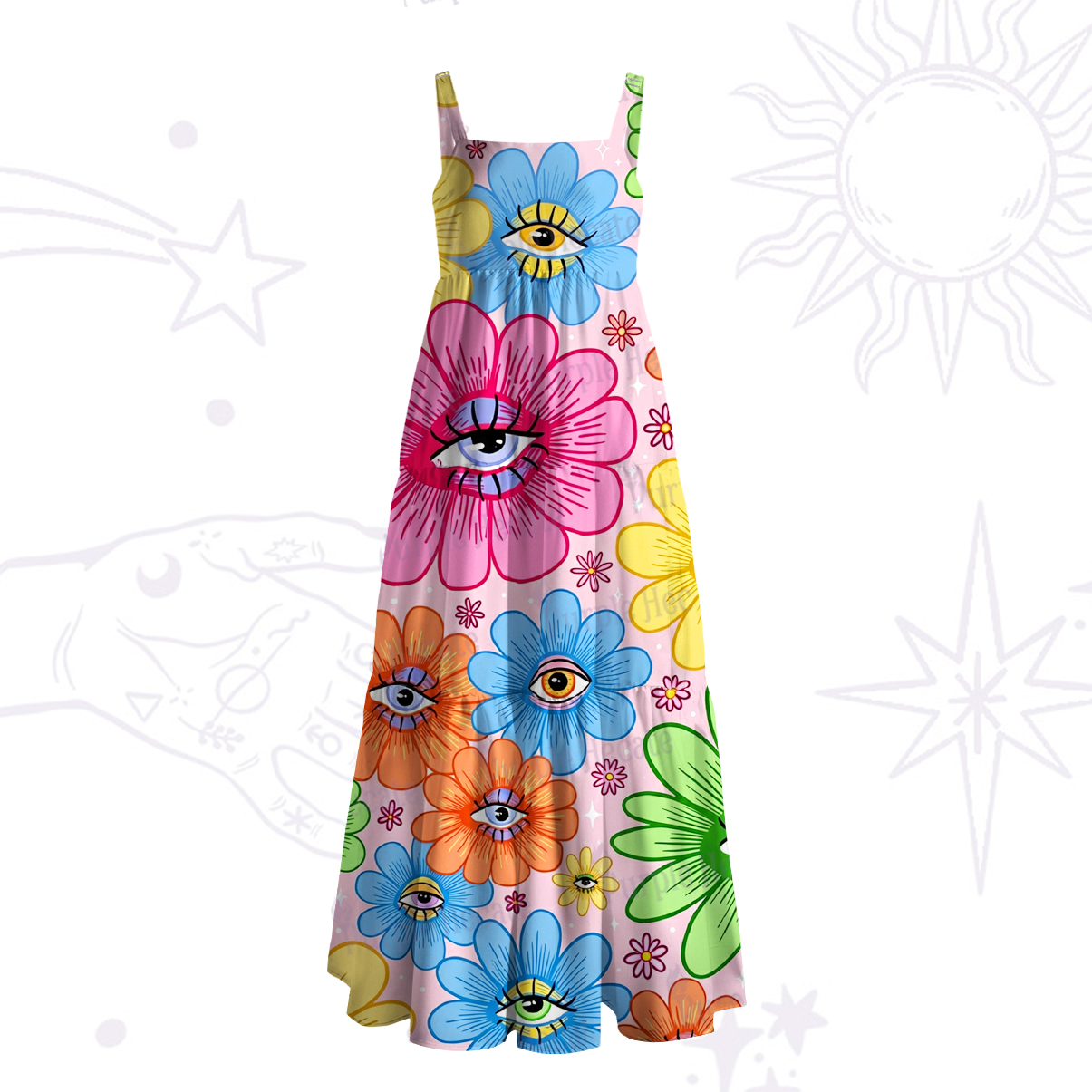 Purplehecate Eyes in Bloom Wide Straps Maxi Dress