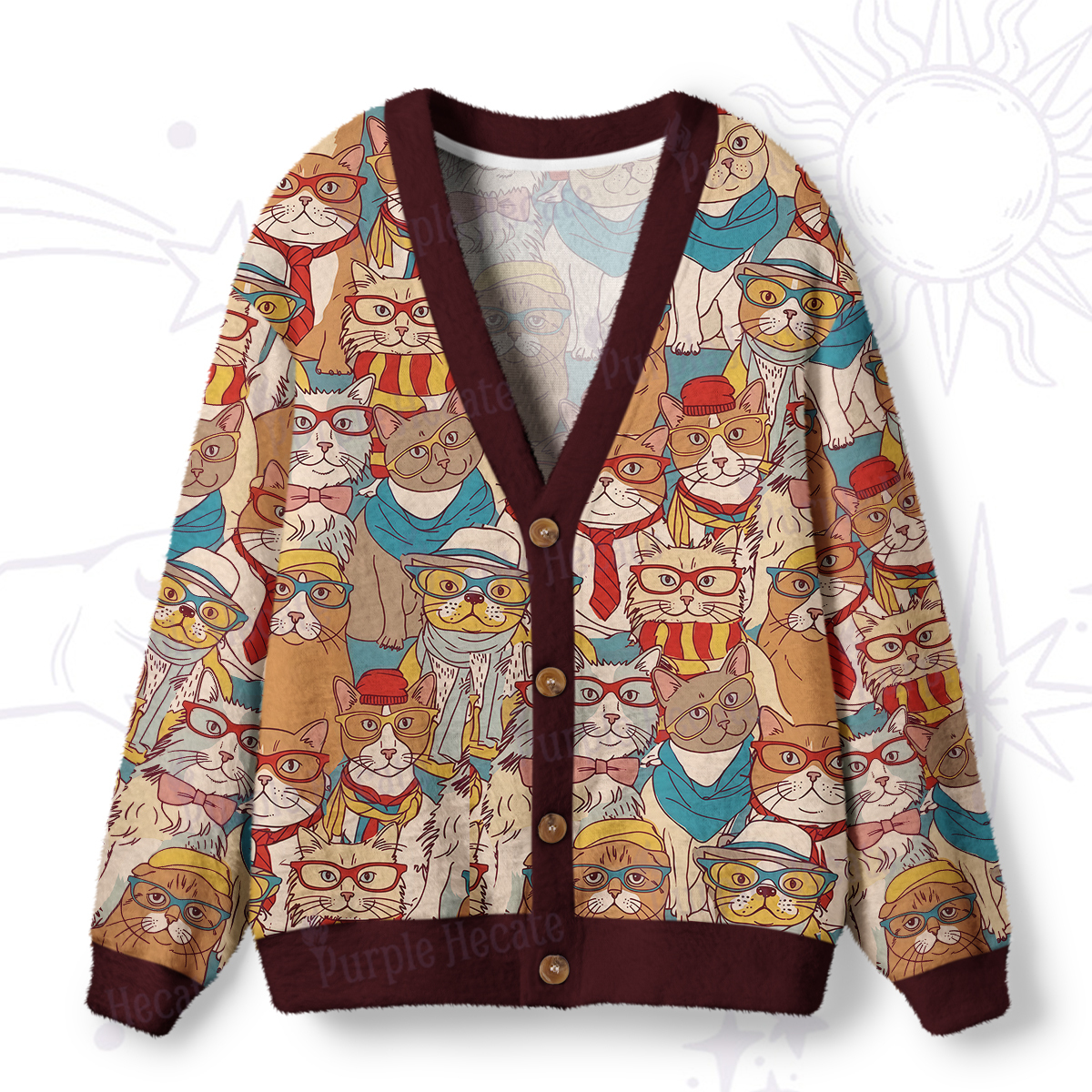 Purplehecate Nerdy Classroom Cats Ugly Cardigan Sweaters