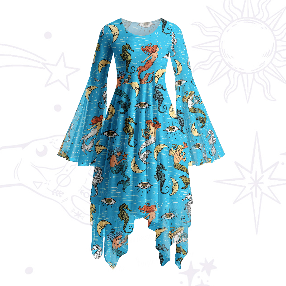Purplehecate Mermaid Magic Bell Sleeve Dress