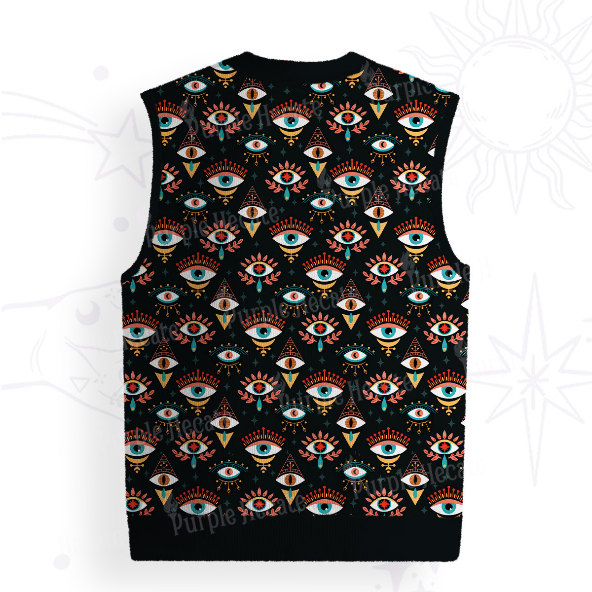 Purplehecate Evil Eye Pattern Ugly Sweater Vest