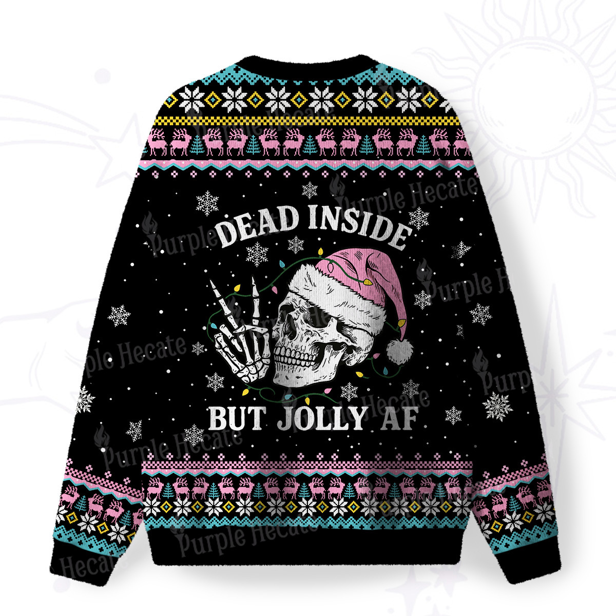 Purplehecate Dead Inside But Jolly AF Christmas Fuzzy Ugly Christmas Sweatshirt