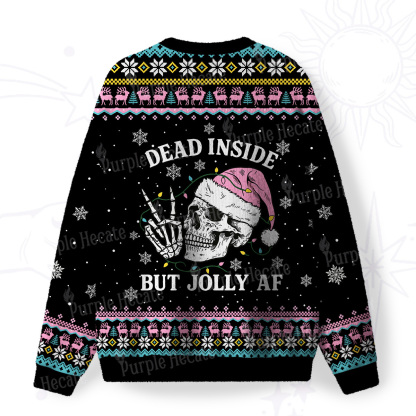 Purplehecate Dead Inside But Jolly AF Christmas Fuzzy Ugly Christmas Sweatshirt
