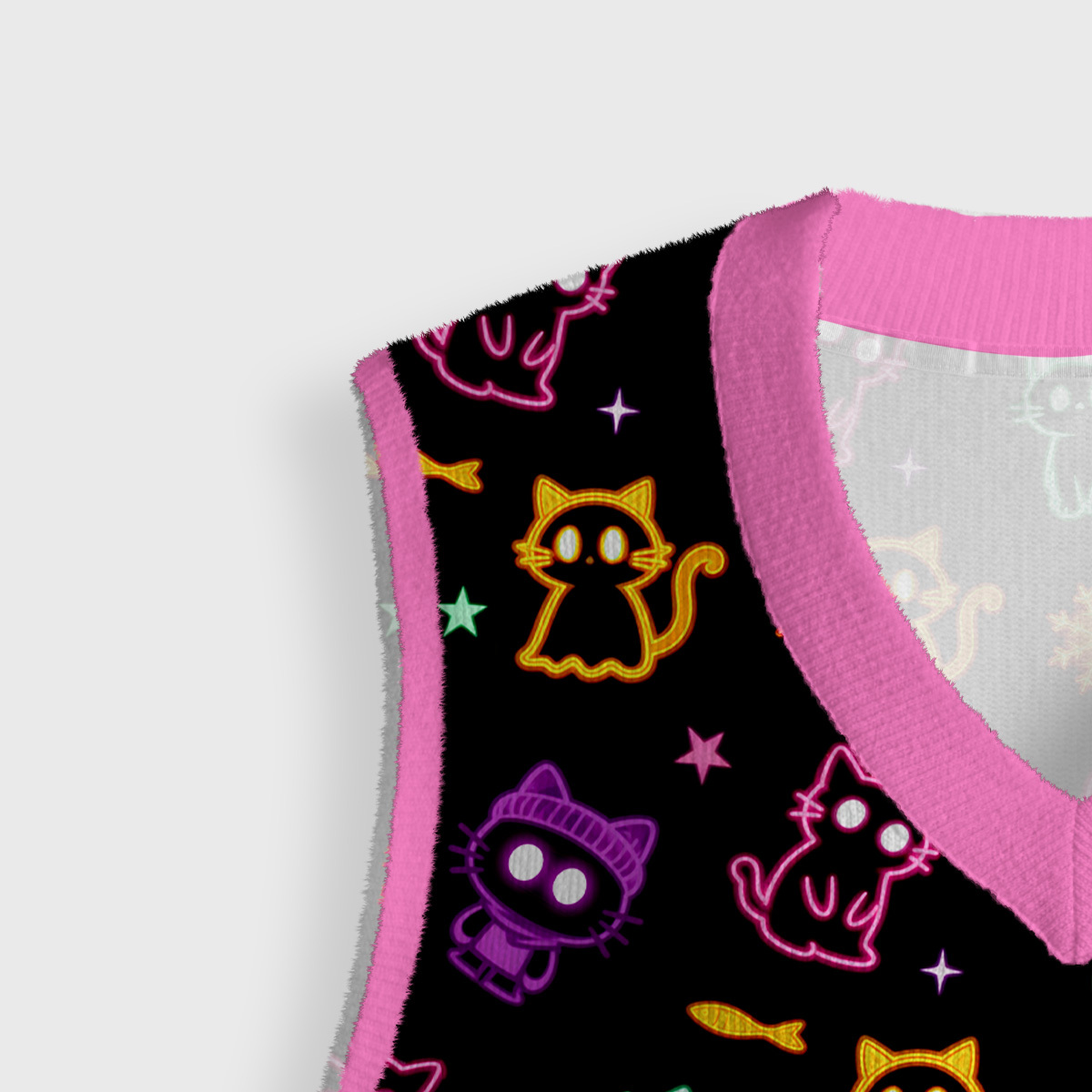 Purplehecate Neon Cat Party Ugly Sweater Vest