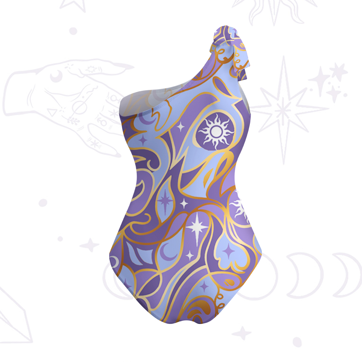Purplehecate Divination Night Print One-Shoulder One-Piece Swimsuit