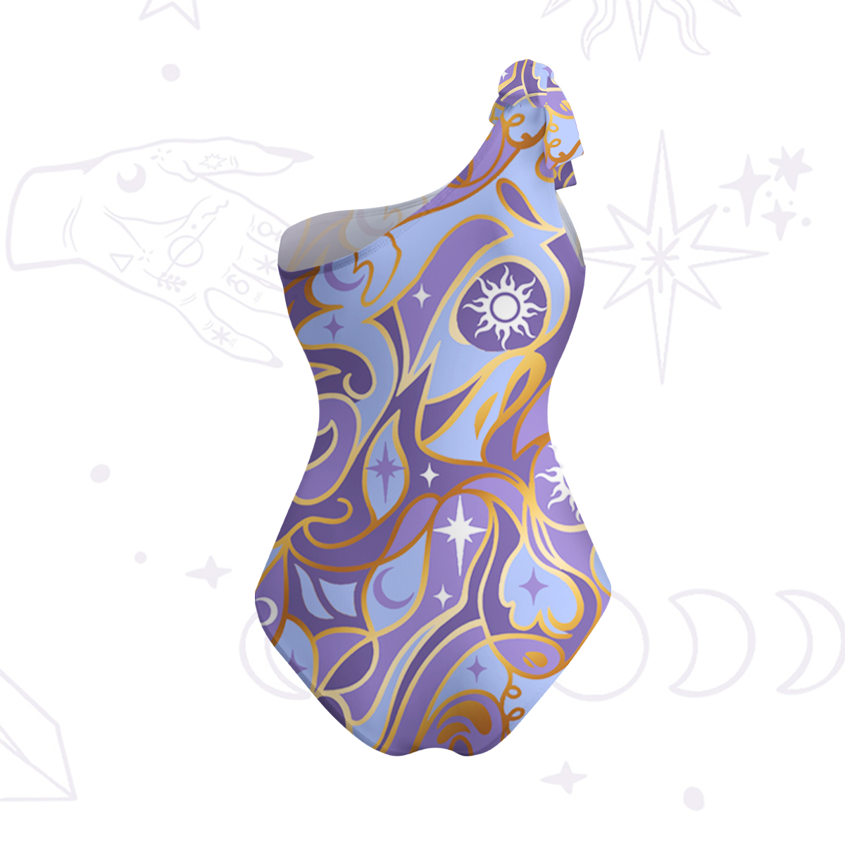 Purplehecate Divination Night Print One-Shoulder One-Piece Swimsuit