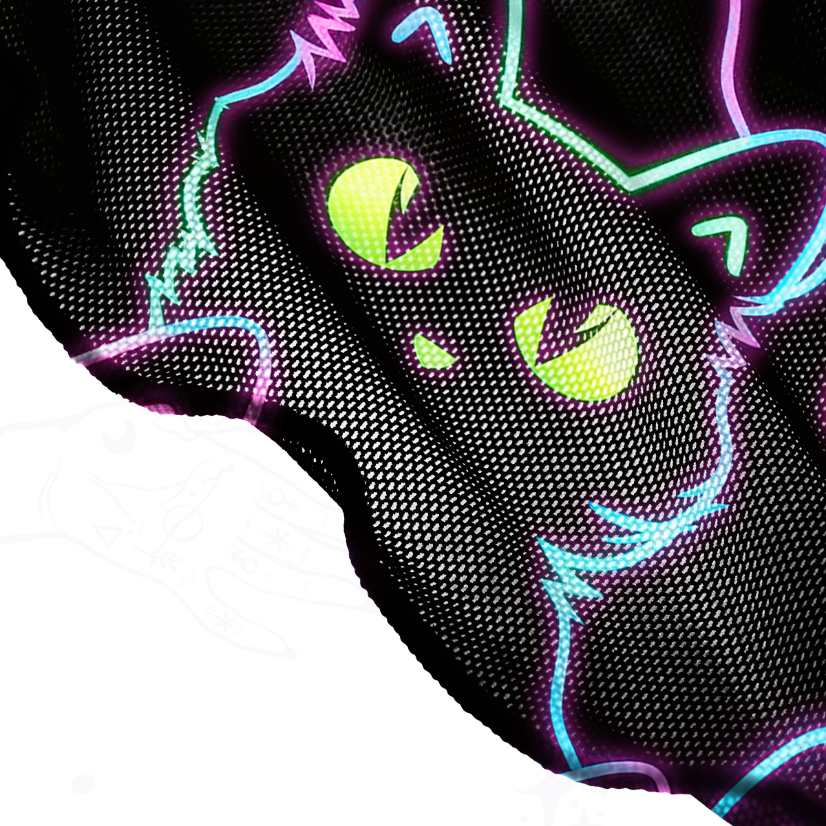 Purplehecate Neon Glow Stacked Cats Mesh Cover Up Dress