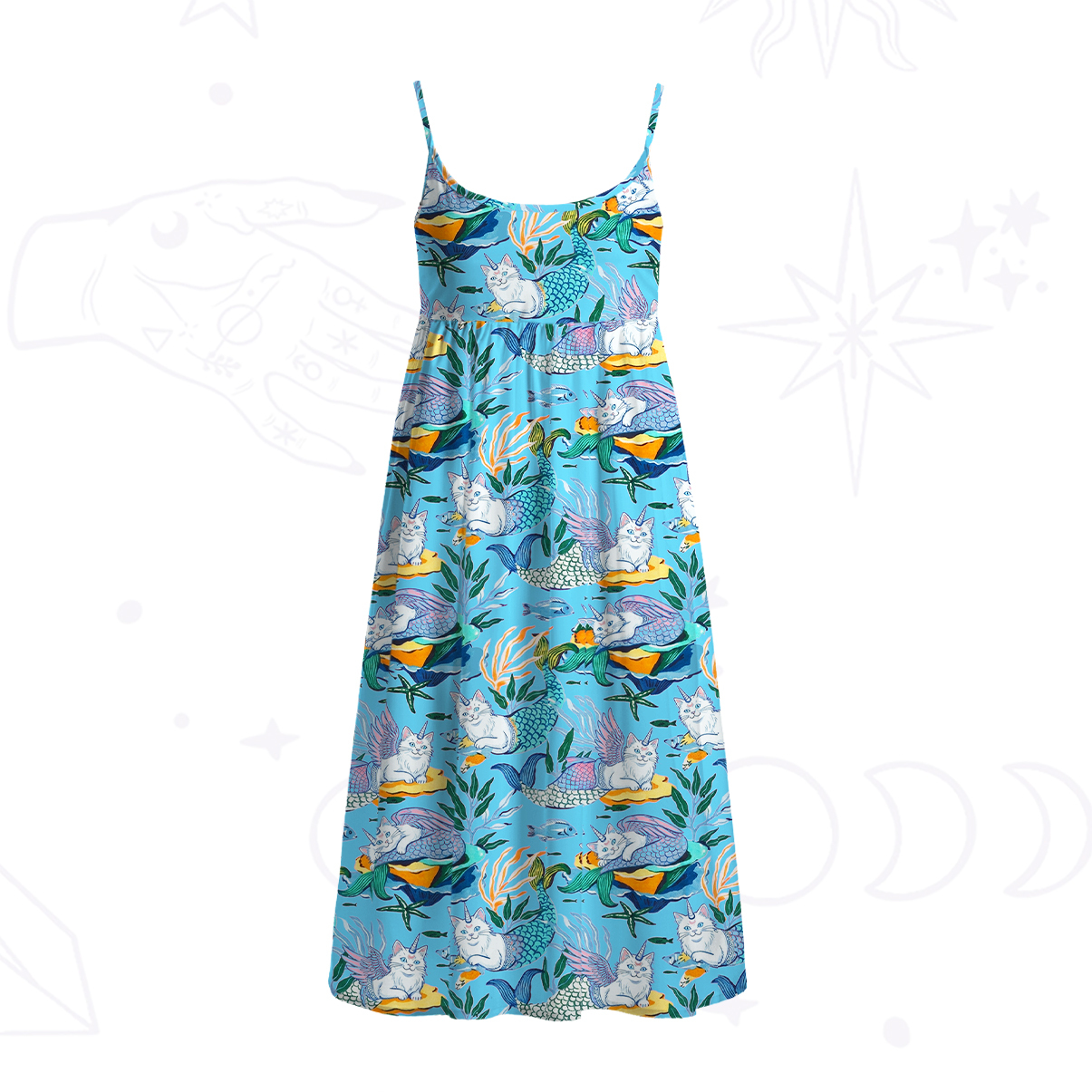 Purplehecate Mystic Mermaid Lagoon Spaghetti Strap Midi Dress
