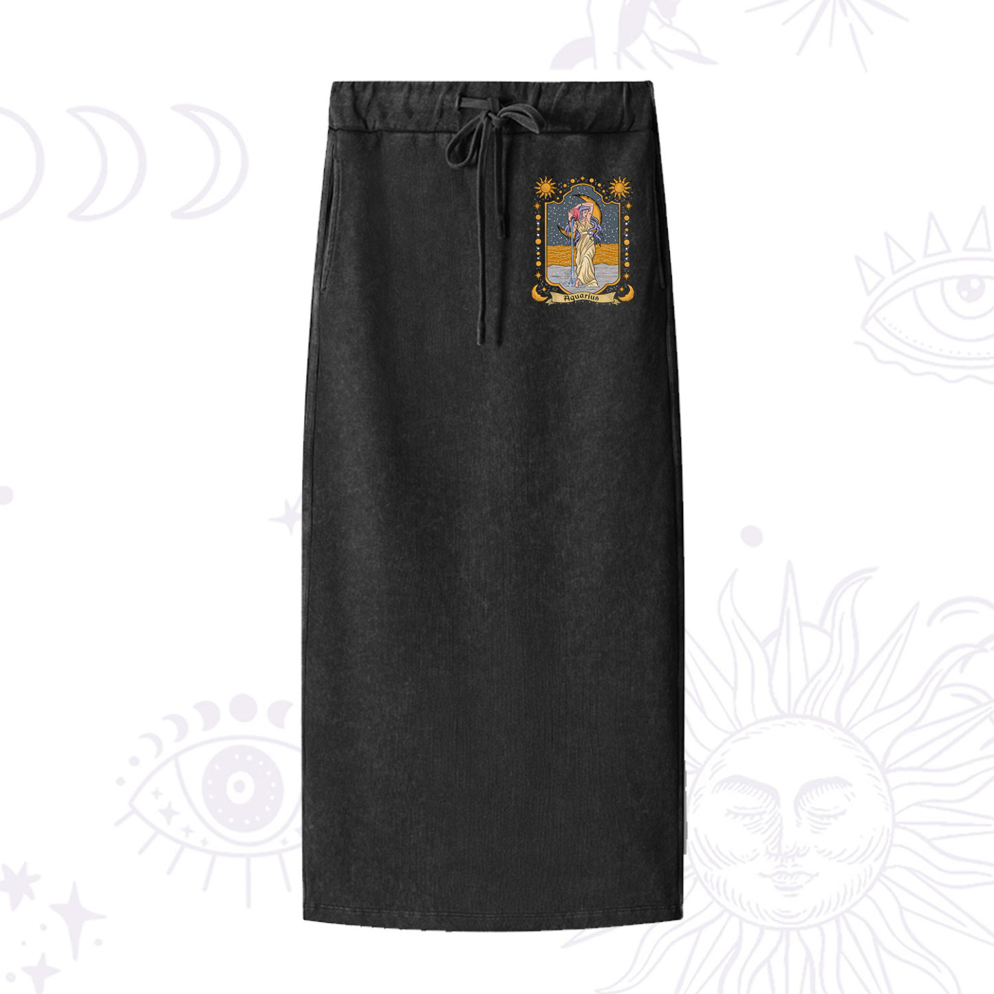 Purplehecate Aquarius Zodiac Washed Drawstring Long Skirt