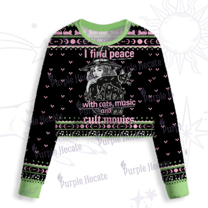 Purplehecate I Find Peace With Cats Music Cult Movies Crop Fuzzy Ugly Sweatshirt