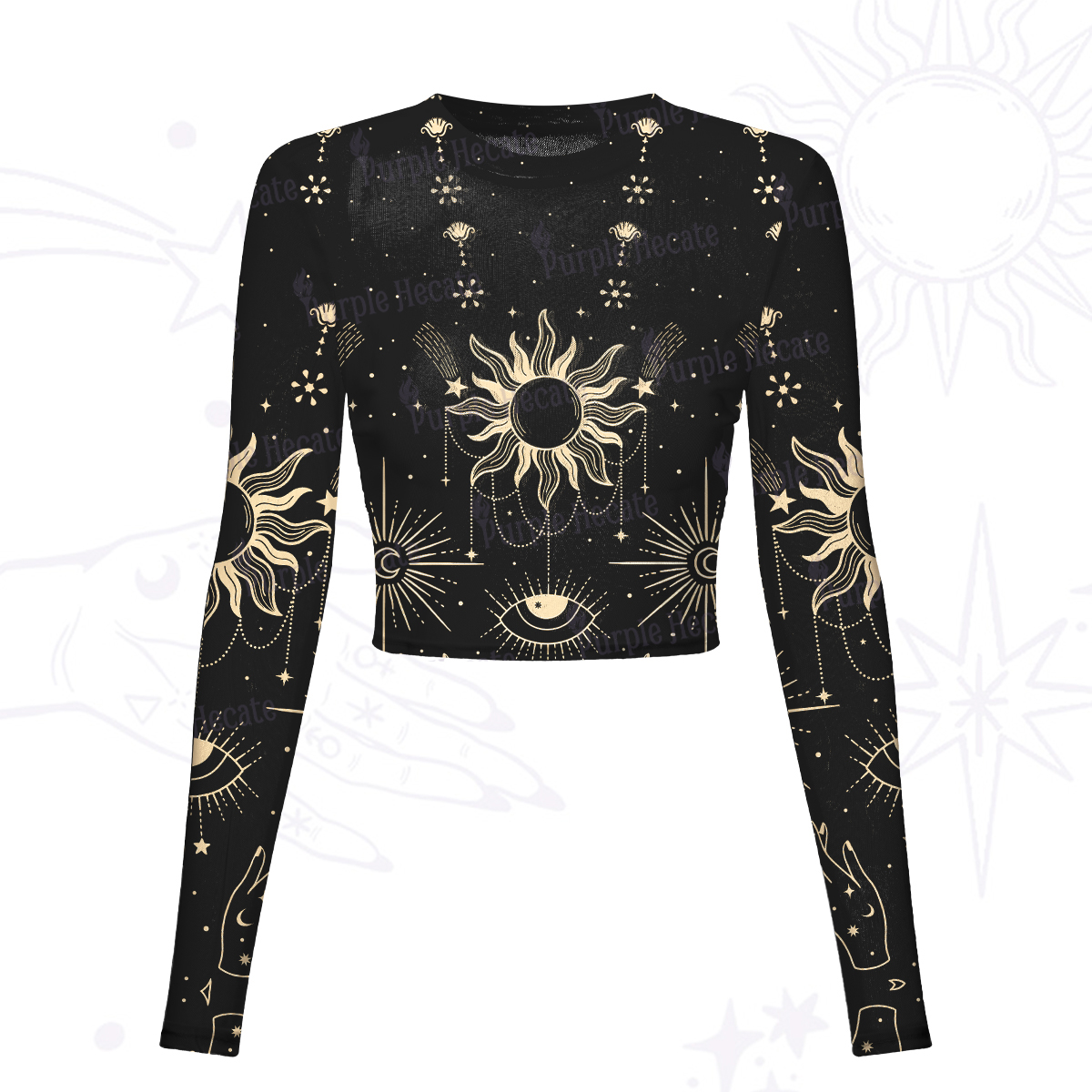 Purplehecate Solar Oracle Mesh Long Sleeve Crop Top