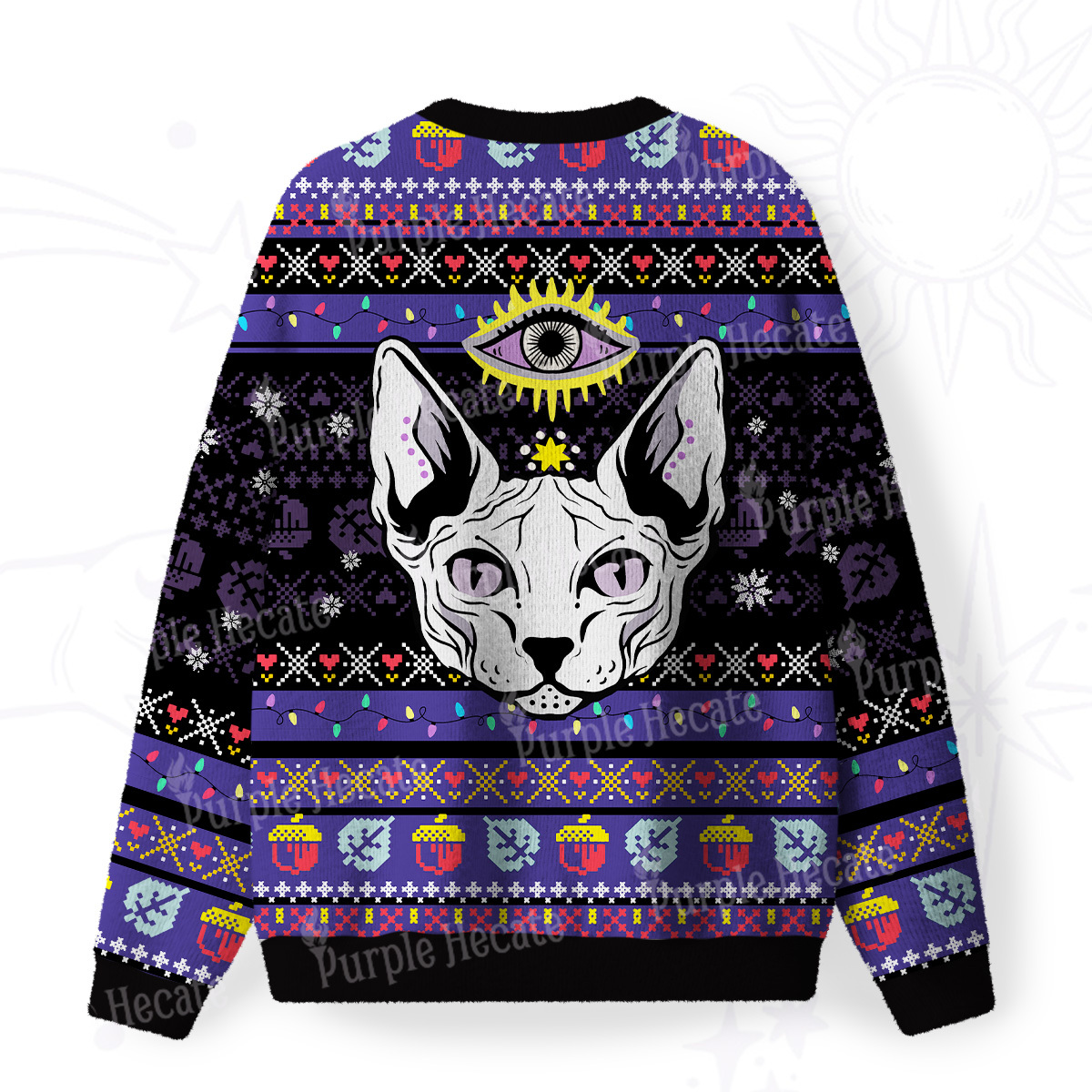 Purplehecate Mystical Cat Fuzzy Ugly Christmas Sweatshirt