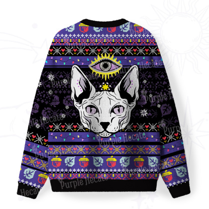 Purplehecate Mystical Cat Fuzzy Ugly Christmas Sweatshirt