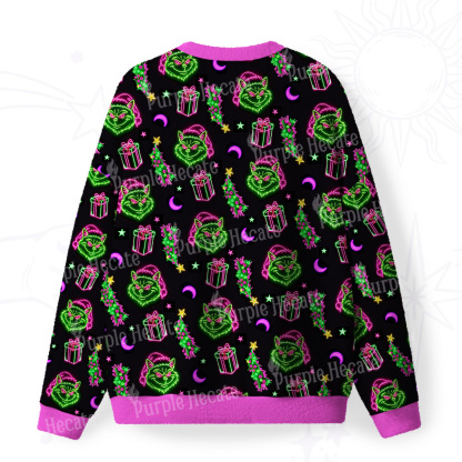 Purplehecate Witchy Neon Naughty Cat Fuzzy Ugly Christmas Sweatshirt