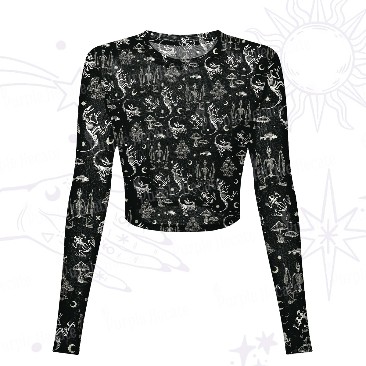 Purplehecate Prehistoric Fantasy Mesh Long Sleeve Crop Top