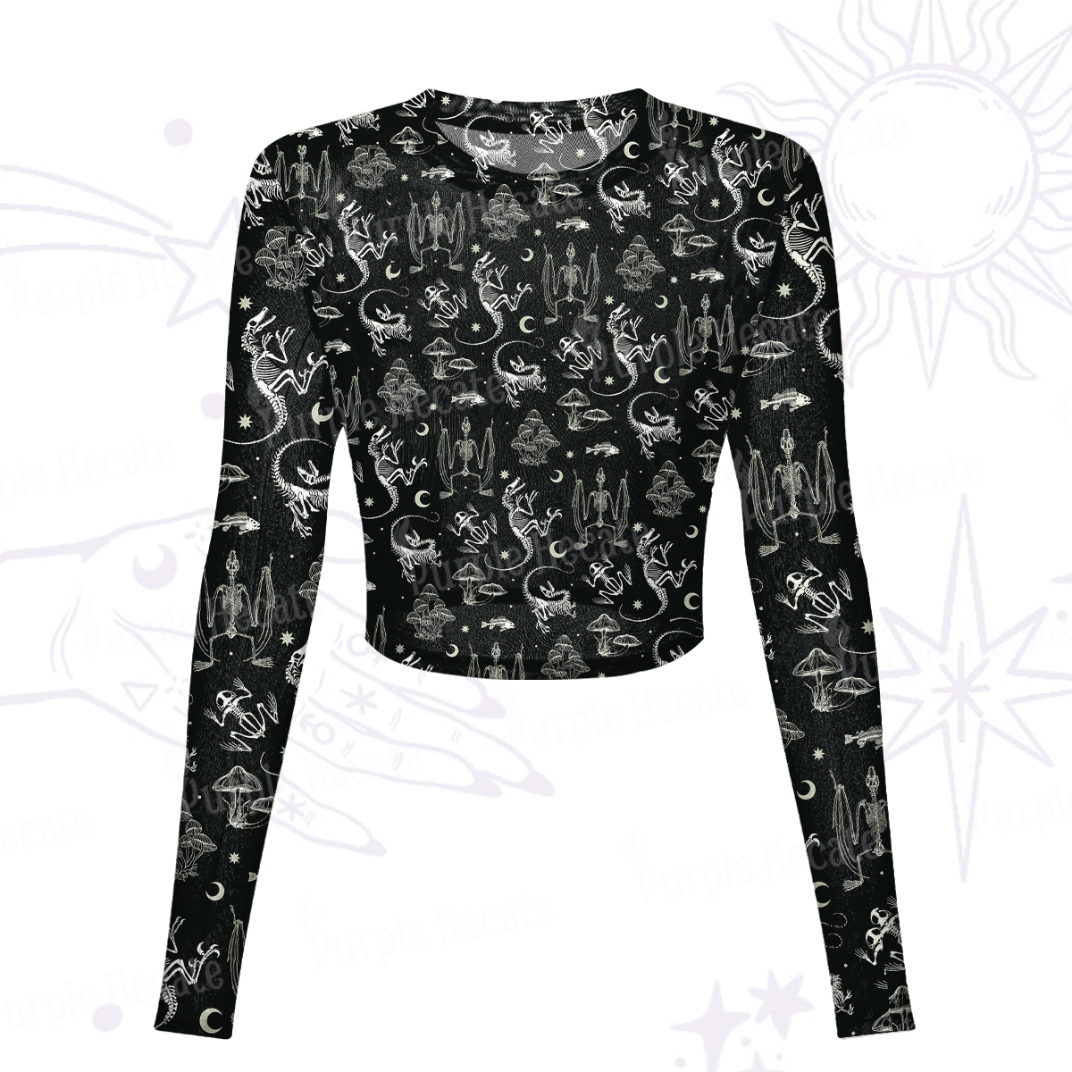 Purplehecate Prehistoric Fantasy Mesh Long Sleeve Crop Top