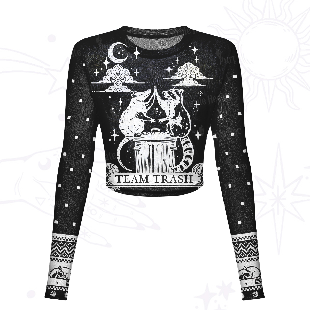 Purplehecate The Team Trash Raccoon Tarot Mesh Long Sleeve Crop Top