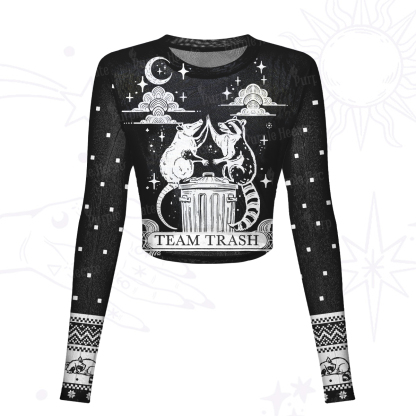 Purplehecate The Team Trash Raccoon Tarot Mesh Long Sleeve Crop Top