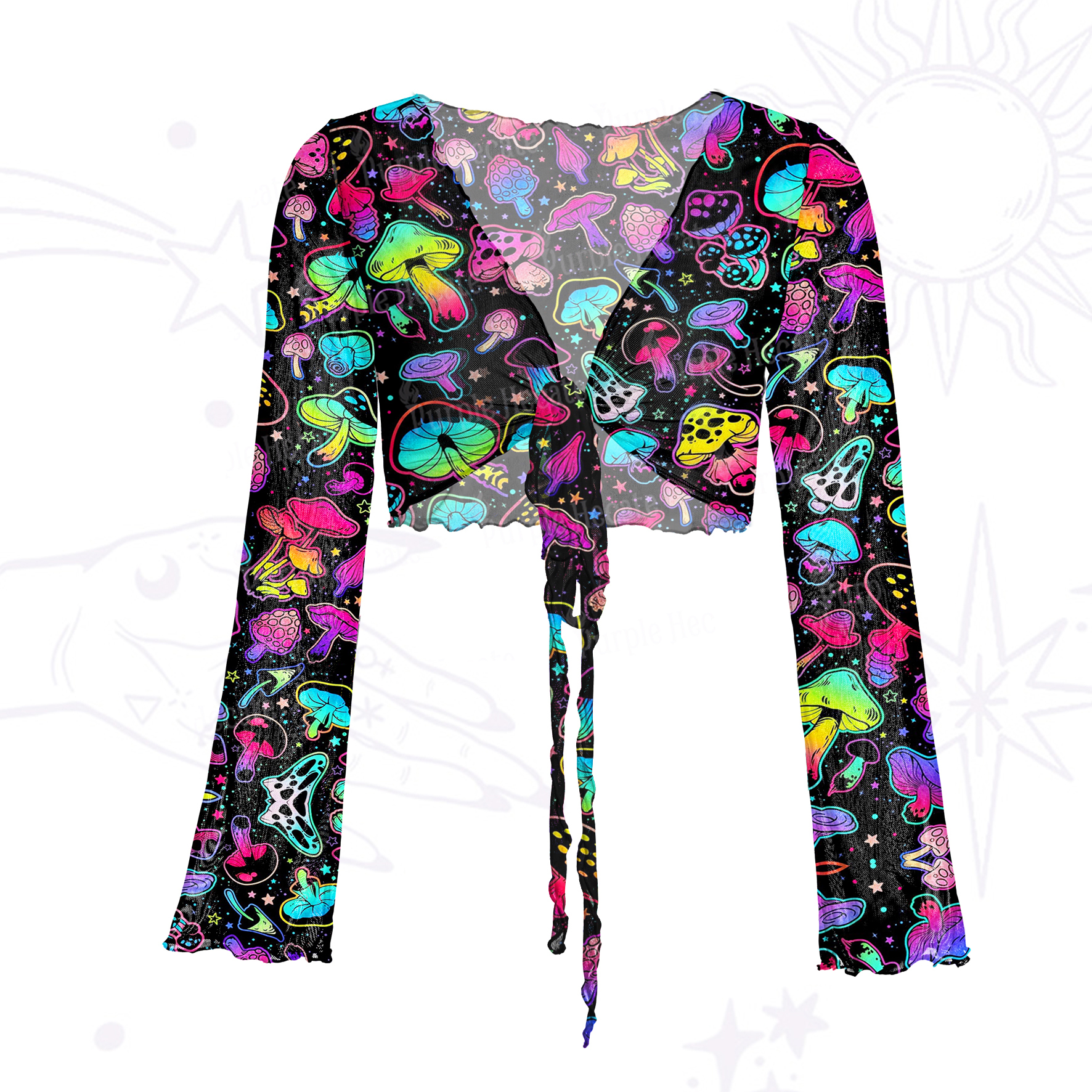 Purplehecate Psychedelic Mushroom Rave Mesh Tie Front Top