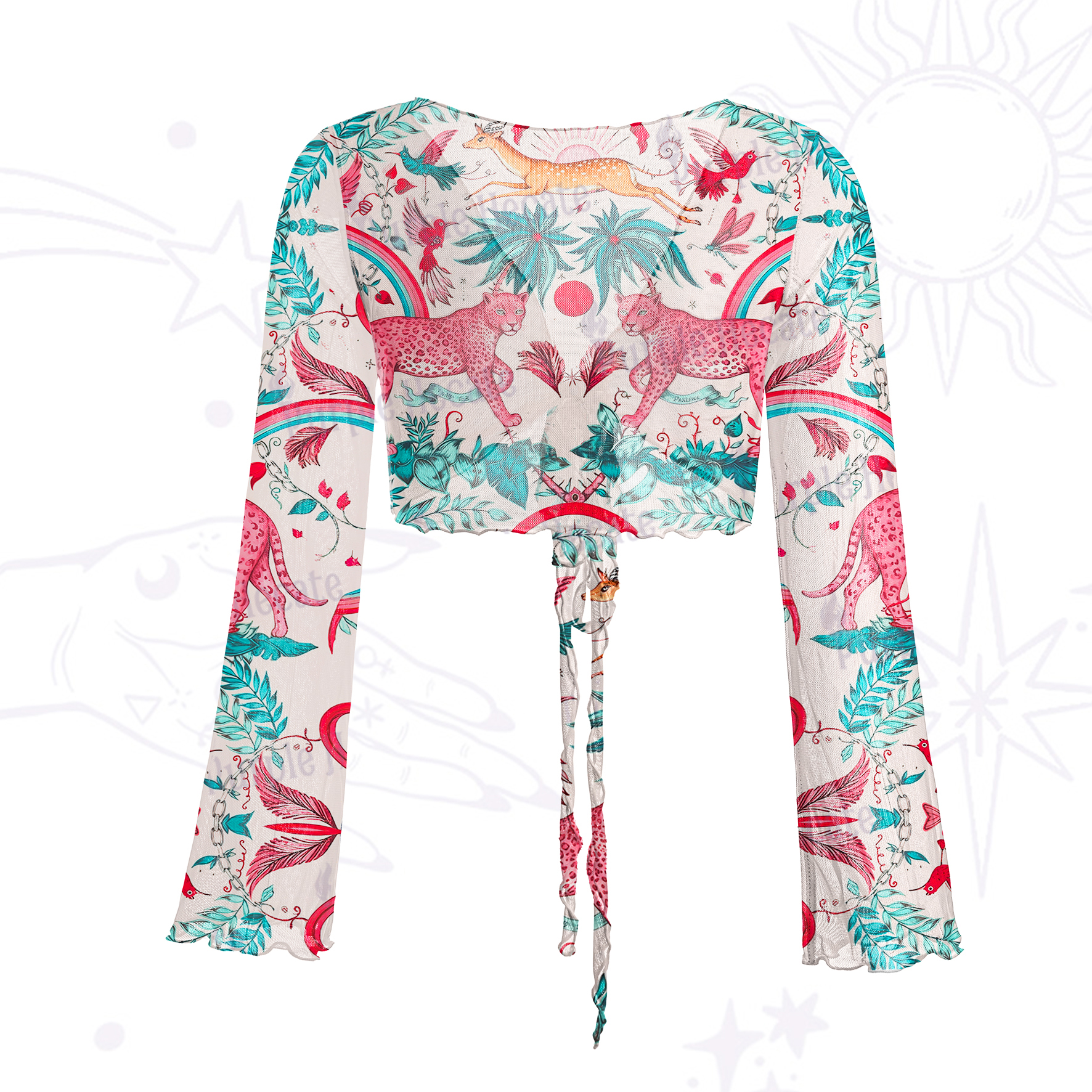 Purplehecate Enchanted Forest Pink Leopard Mesh Tie Front Top