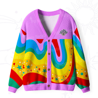 Purplehecate Dreamy Rainbow Waves Ugly Cardigan Sweaters