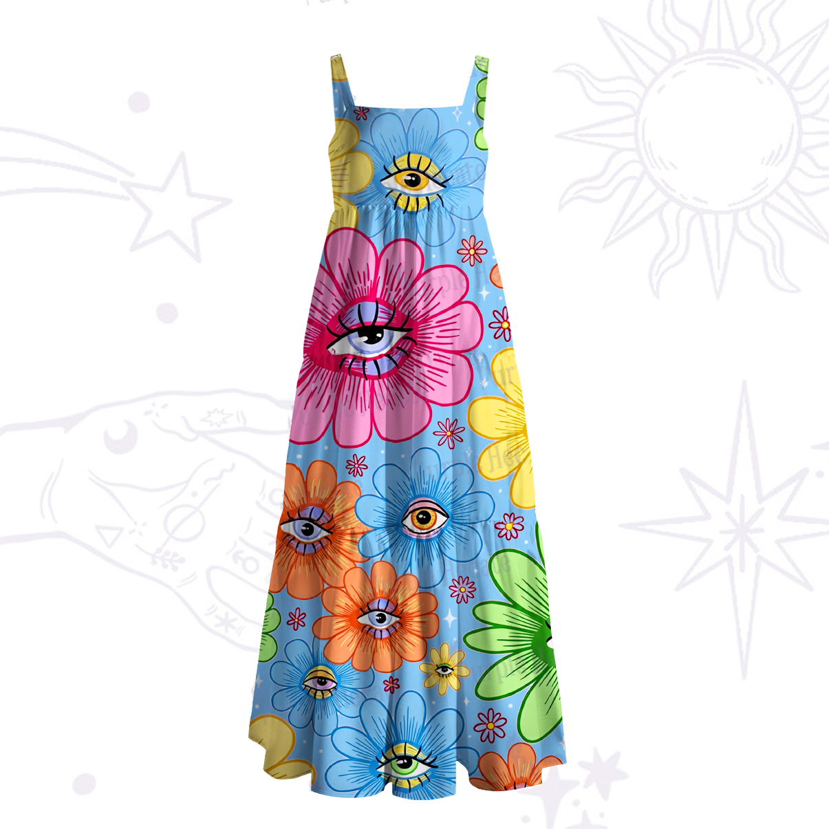 Purplehecate Eyes in Bloom Wide Straps Maxi Dress