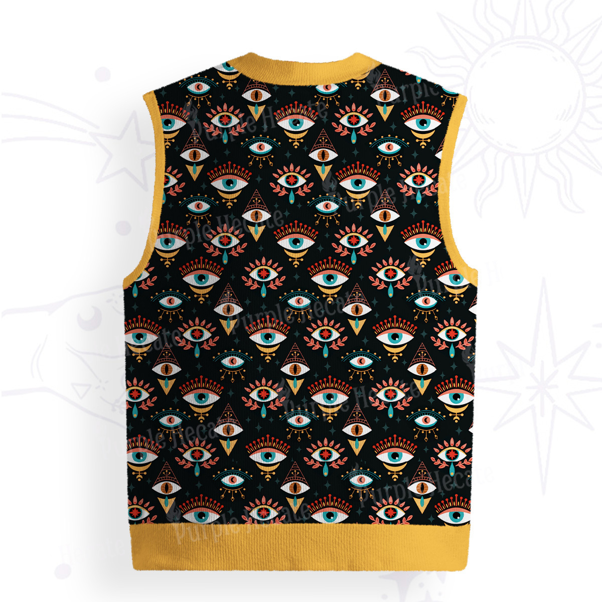 Purplehecate Evil Eye Pattern Ugly Sweater Vest