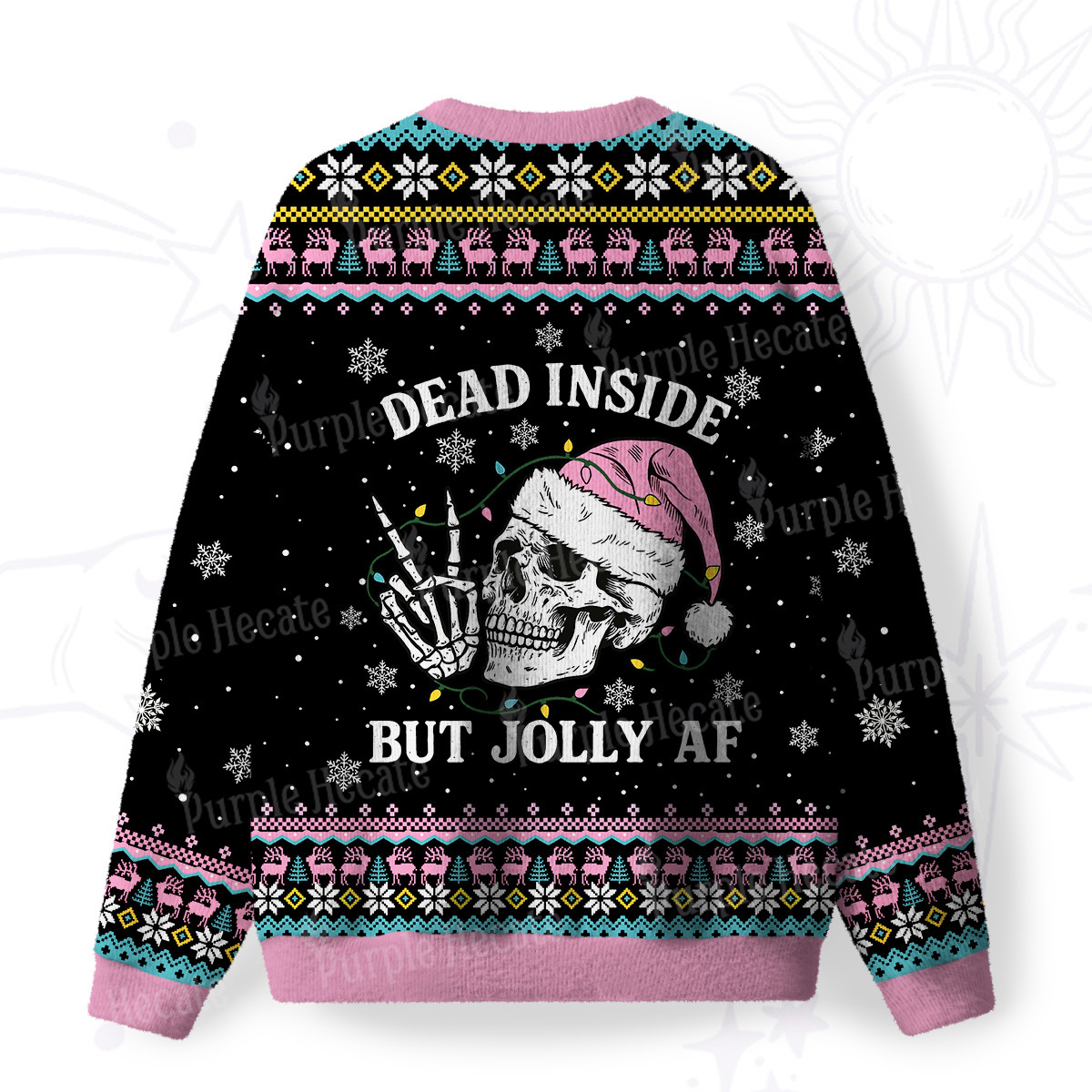 Purplehecate Dead Inside But Jolly AF Christmas Fuzzy Ugly Christmas Sweatshirt
