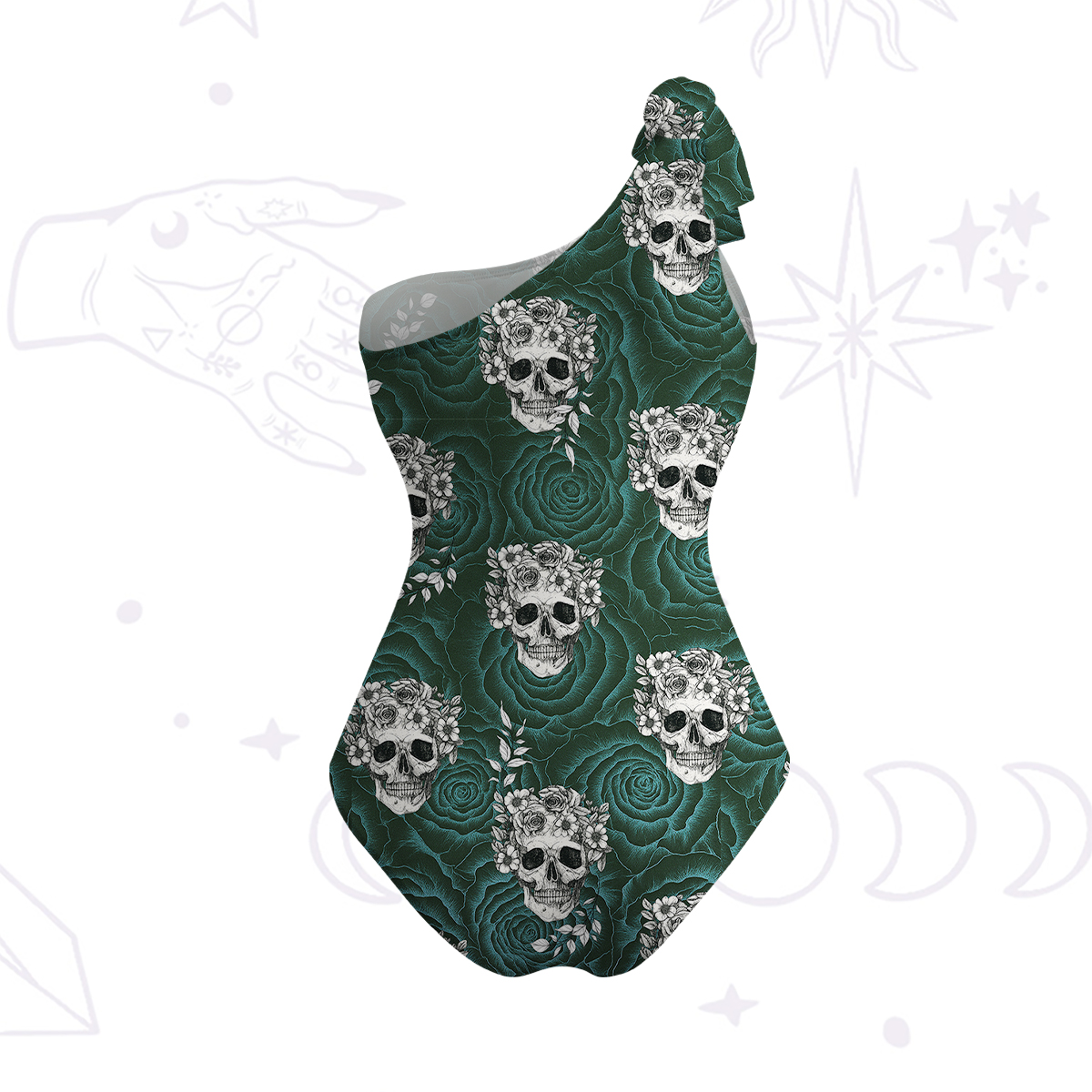 Purplehecate Rose Skull One-Shoulder One-Piece Swimsuit