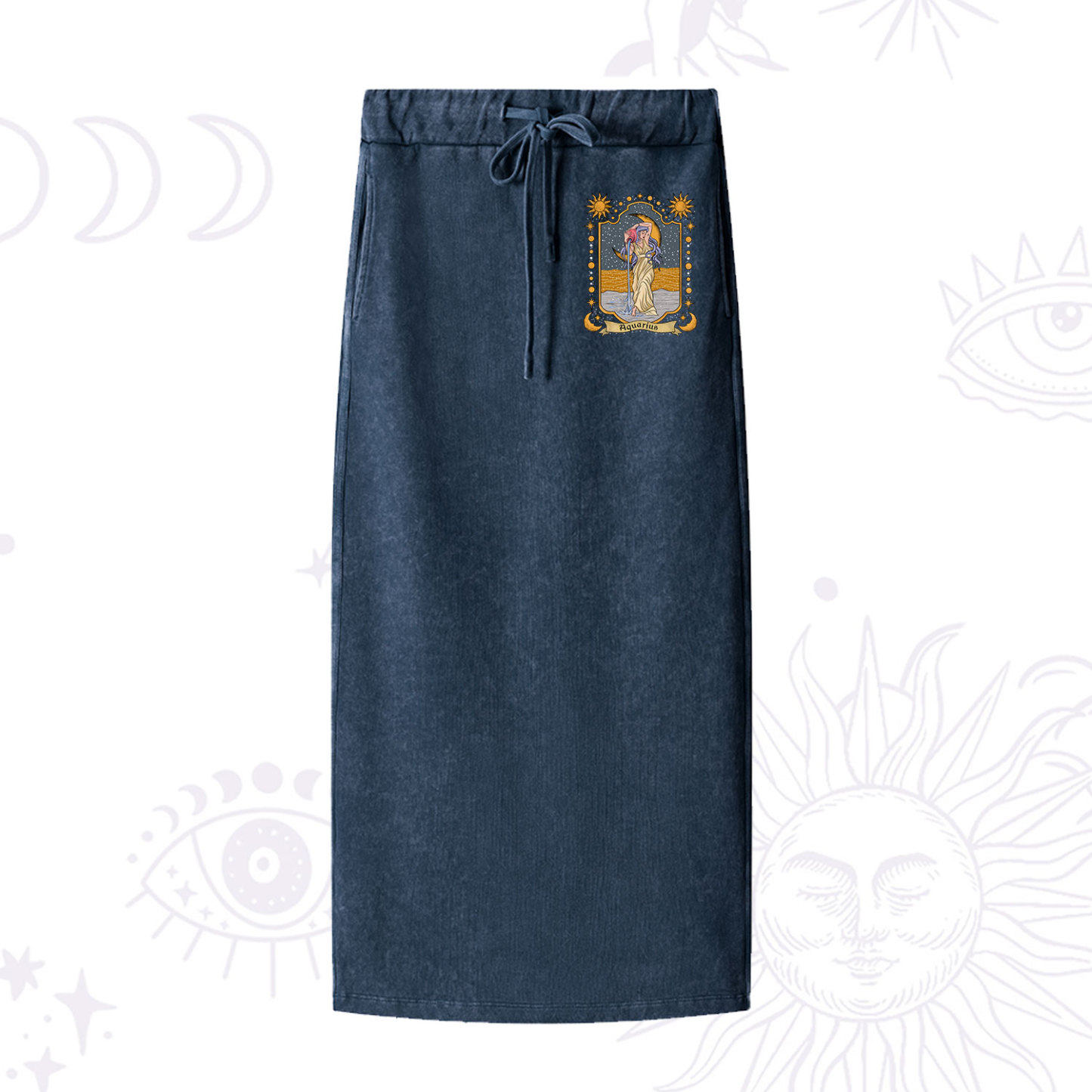 Purplehecate Aquarius Zodiac Washed Drawstring Long Skirt
