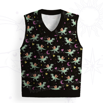 Purplehecate Witch Cat Rides the Dino Ugly Sweater Vest
